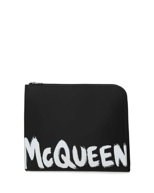 McQueen Black Leather Document Holder for men