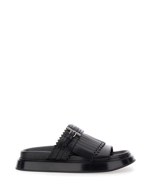 McQueen Black Sandals With Brogue T-Buckle Decorative Strap for men