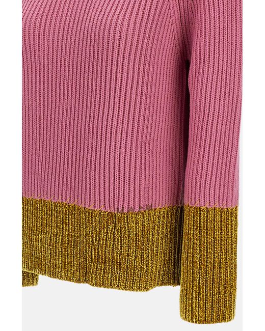 Marni Pink Color Block Wool Crew Neck Sweater With Exposed Stitching