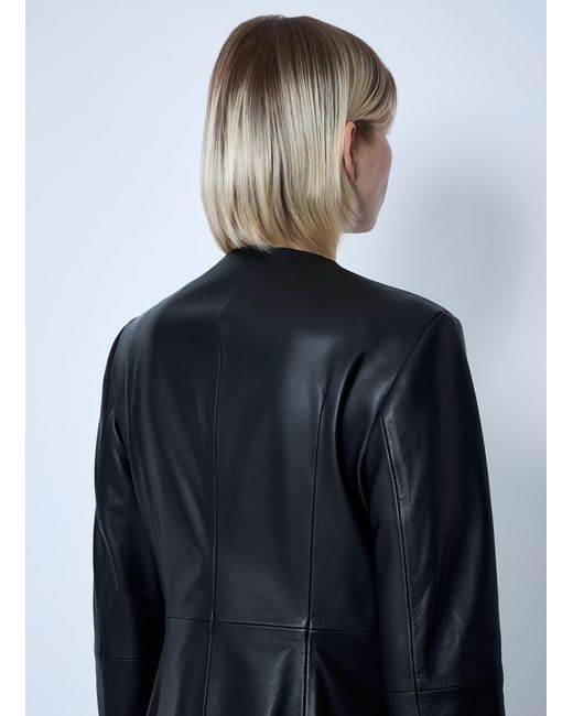 Totême Blue Collarless Leather Jacket