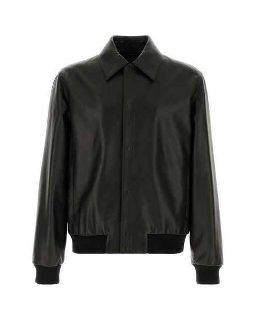 Fendi Black Leather Bomber Jacket