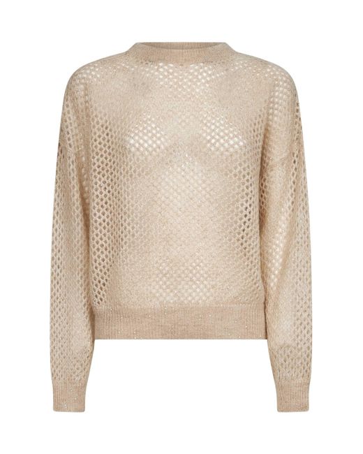 Brunello Cucinelli Natural Dazzling Mesh Crewneck Sweater