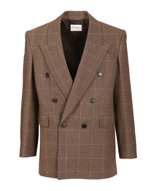 Saint Laurent Brown Prince Of Wales Wool Jacket for men