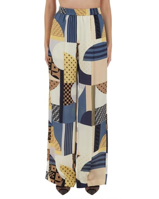 Fendi Blue Patchwork Silk Pants
