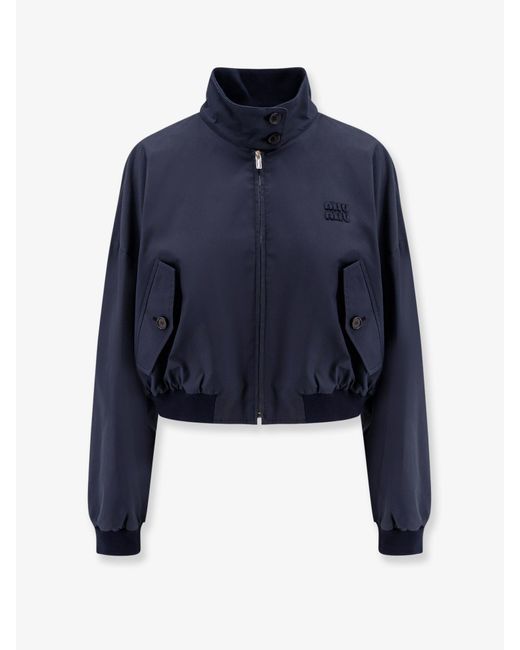 Miu Miu Blue Panama Jacket With Patch
