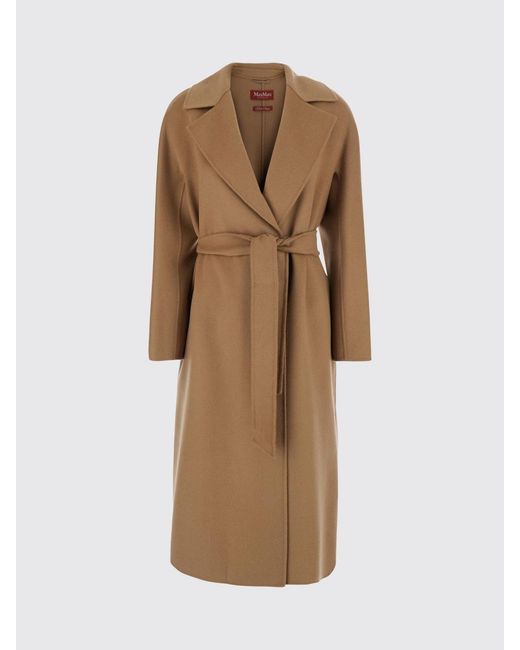 Max Mara Natural Long Belted Wool And Cashmere Robe Coat With Classic Collar