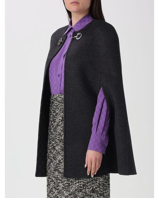 Gucci Black Wool And Silk Cape With Clamp Detail