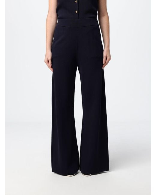Max Mara Blue High-Waisted Wide Leg Knit Wool Trousers