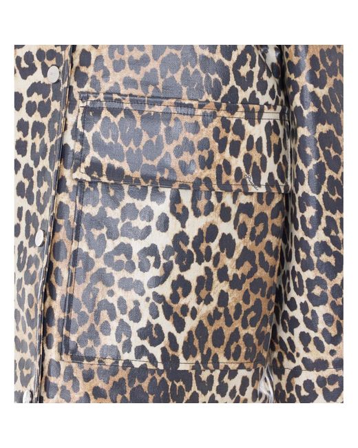 Ganni Gray Laminated Leopard Jacket