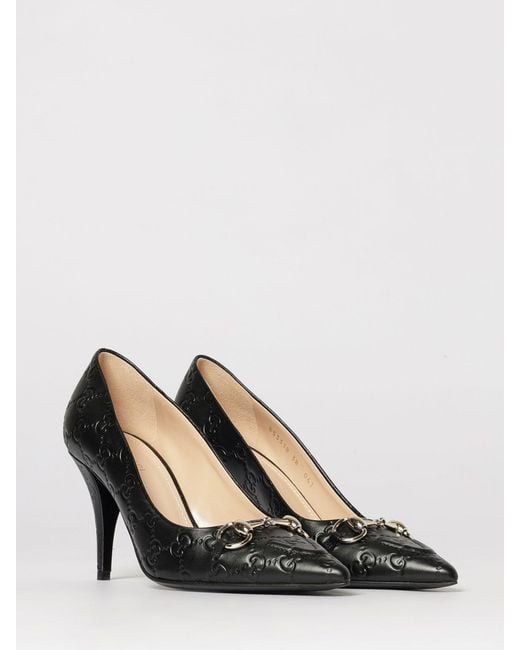 Gucci Black Erin Leather Pumps With Gg Monogram