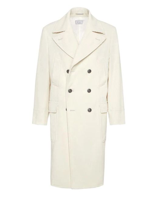 Brunello Cucinelli White One-And-A-Half-Breasted Coat for men