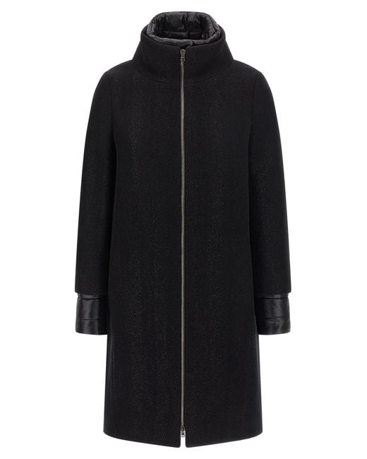 Herno Black Lamé Thread And Wool Coat Coats And Trench Coats