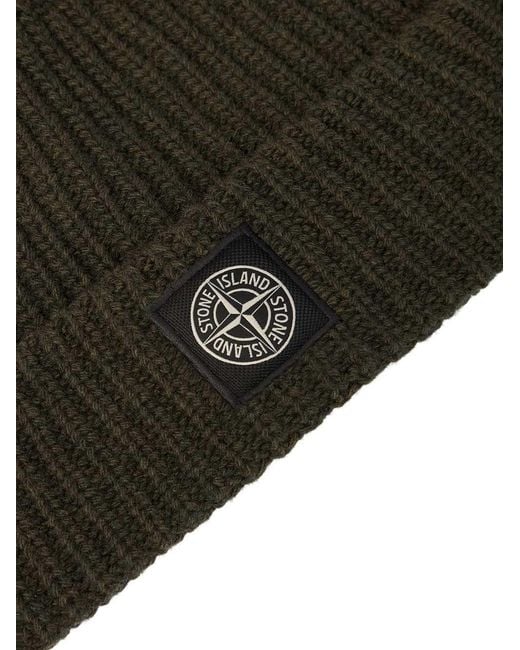 Stone Island Black Logo-Patch Beanie for men