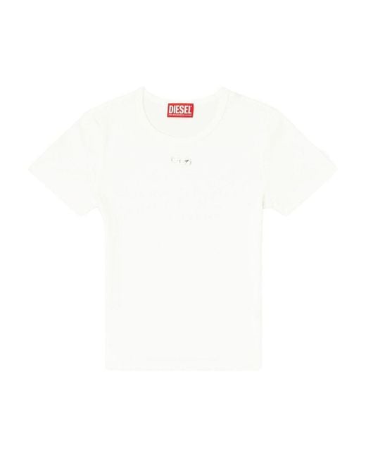 DIESEL White Slim-Fit Stretch Cotton T-Shirt With Metallic Oval D Logo