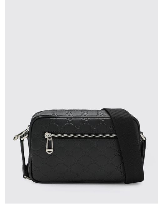 Gucci Black Gg Emblem Leather Bag With Embossed Gg Monogram for men