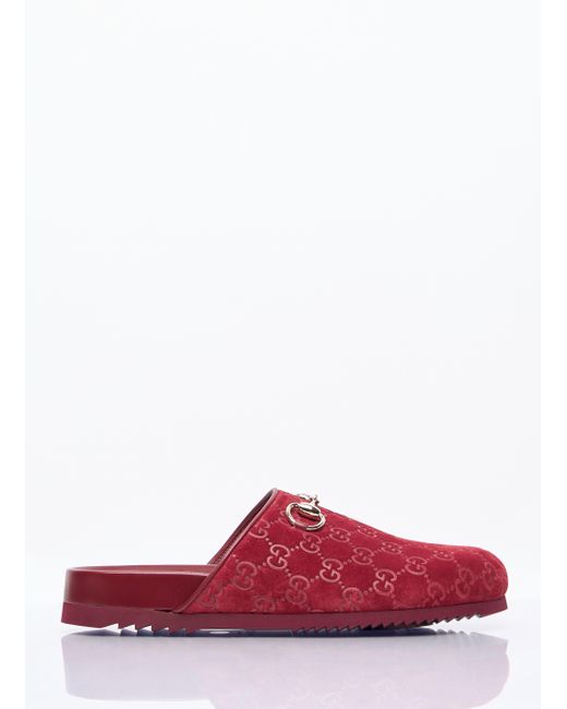 Gucci Horsebit Suede Mules in Red | Lyst