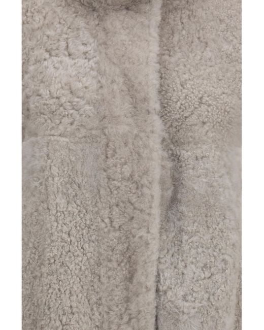 Brunello Cucinelli Gray High-Neck Shearling Jacket