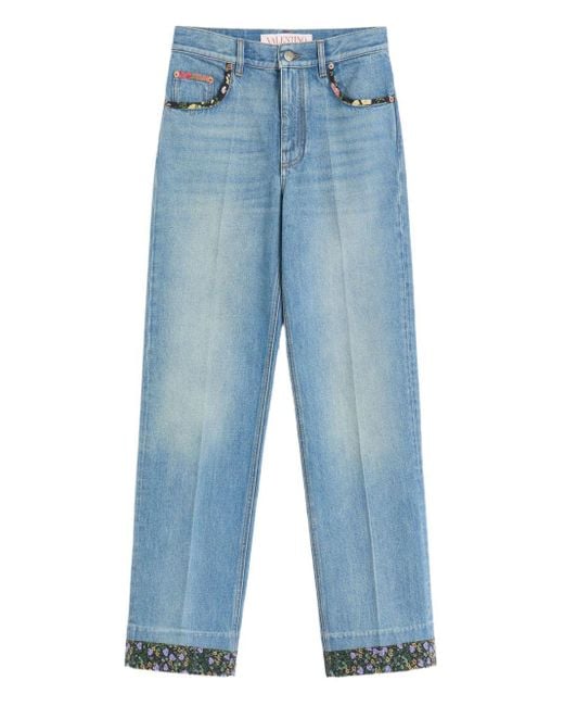 Valentino Blue Jeans With Floral Detail