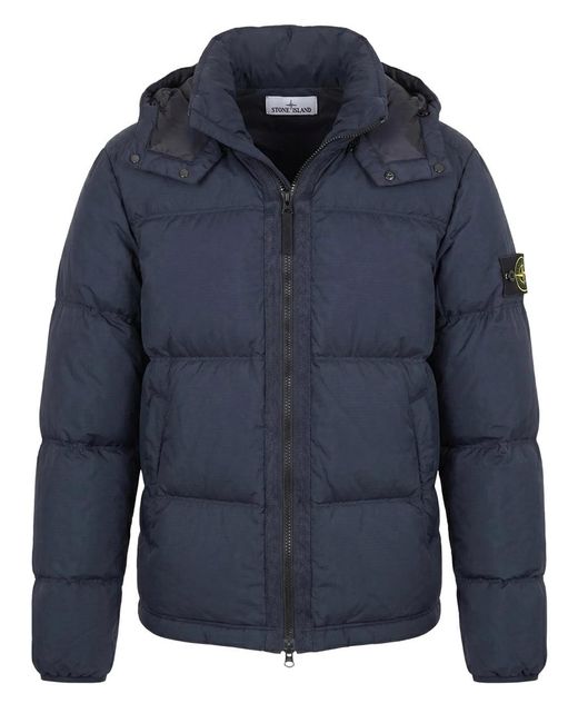 Stone Island Blue Tear-Resistan Down Jacket With Detachable Hood for men