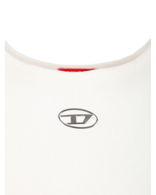 DIESEL White Slim-Fit Stretch Cotton T-Shirt With Metallic Oval D Logo
