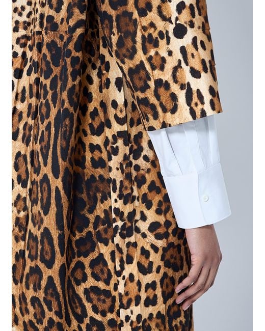 Prada White Single-Breasted Leopard Print Drill Coat
