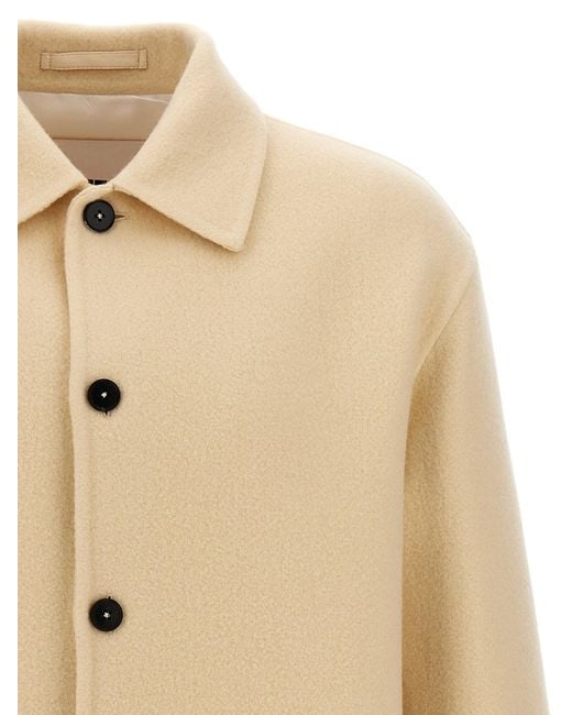 Jil Sander Natural Tailored Wool Coat With Button Closure for men