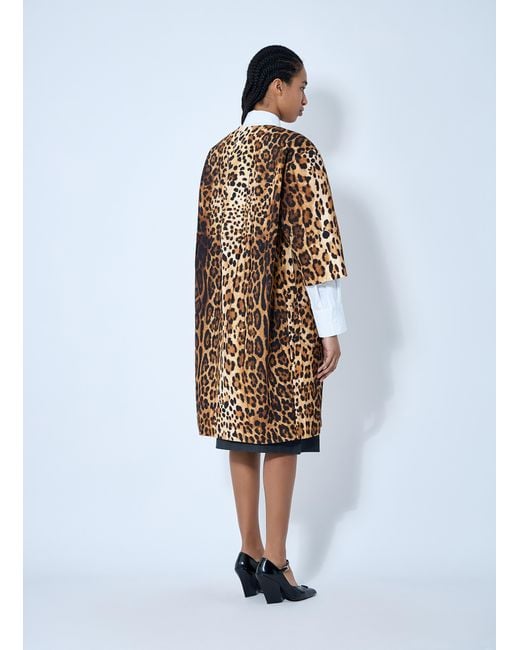 Prada White Single-Breasted Leopard Print Drill Coat