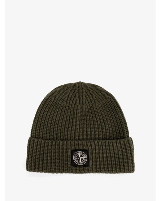 Stone Island Green Certified Virgin Wool Beanie Hat for men