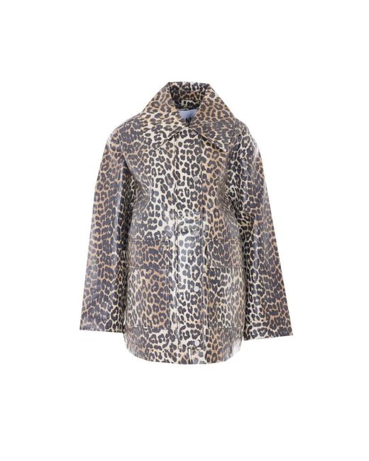 Ganni Gray Laminated Leopard Jacket