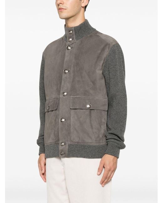 Brunello Cucinelli Gray Padded Leather Jacket for men