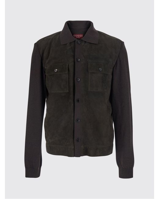 Gucci Black Suede Lambskin Shirt Jacket With French Collar for men