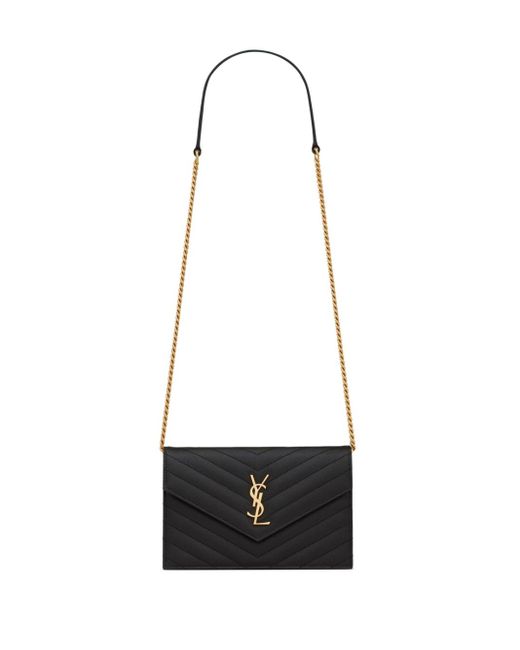 Saint Laurent White Monogram Leather Wallet On Chain