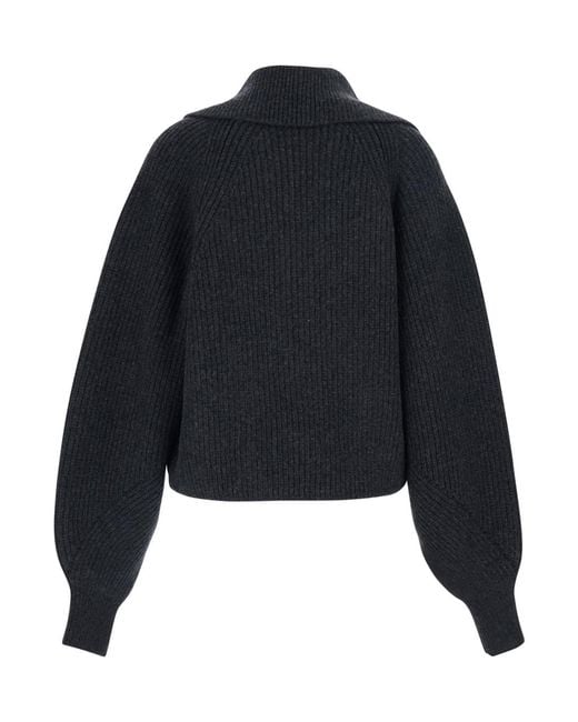 Balmain Black Sweater With Weap Effect And Wide Revers