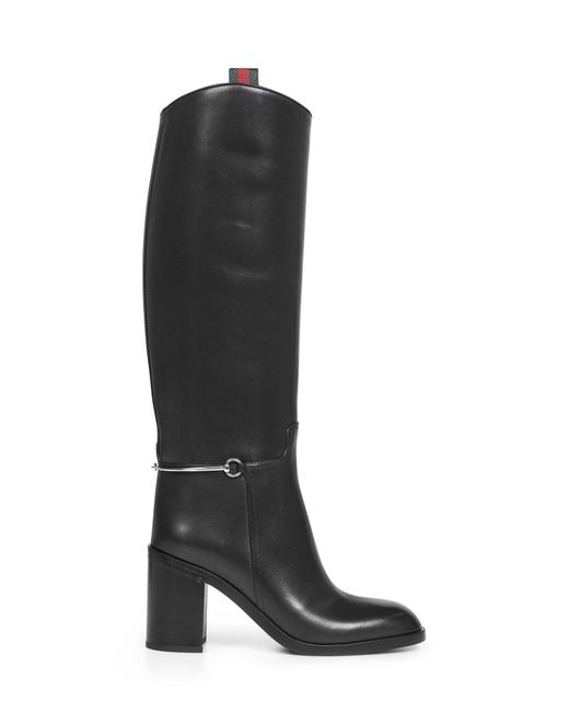 Gucci Black Smooth Leather Boots With Slim Horsebit