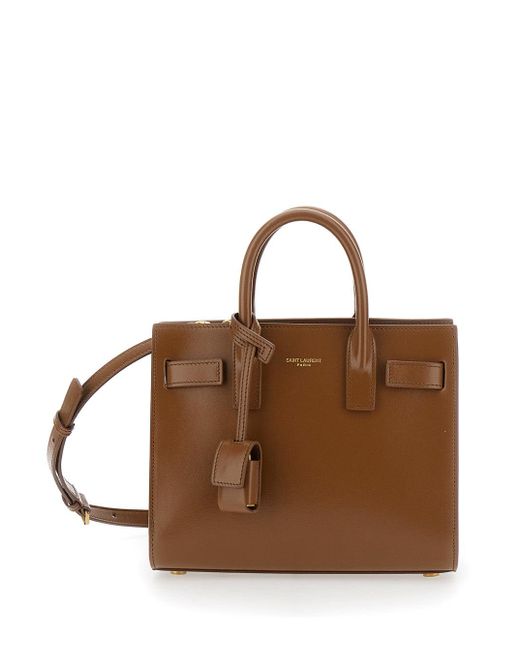Saint Laurent Brown 'Sac Du Jour' Nano Handbag With Logo Lettering On The Front