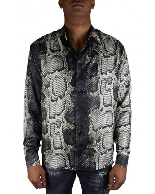 Roberto Cavalli Python Print Silk Shirt With Classic Collar in Black ...