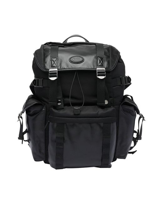Tod's Black Medium Leather And Fabric Backpack for men