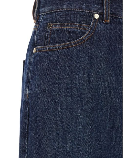 Fendi Blue Five-Pocket Jeans With Logo Patch On The Back