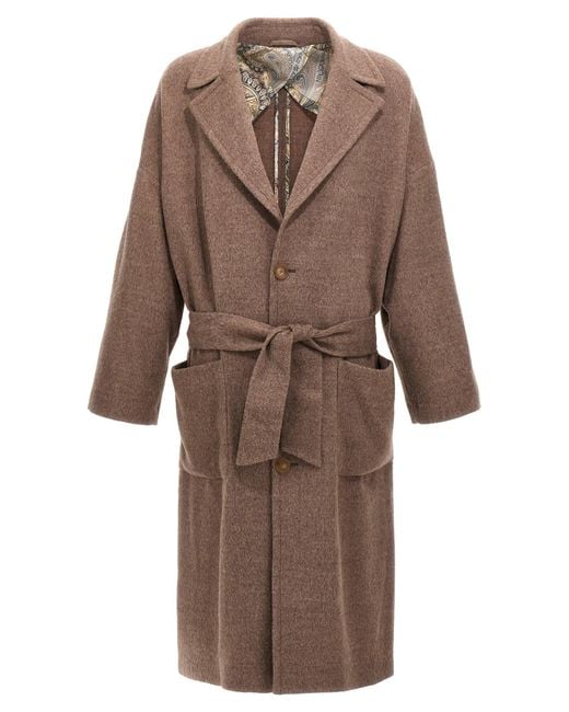 Etro Brown Single-Breasted Wool Coat for men