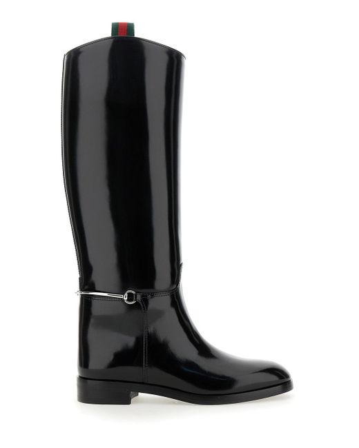 Gucci Black 'Michelangelo' Knee-High Boots With Web Detail And Horsebit for men