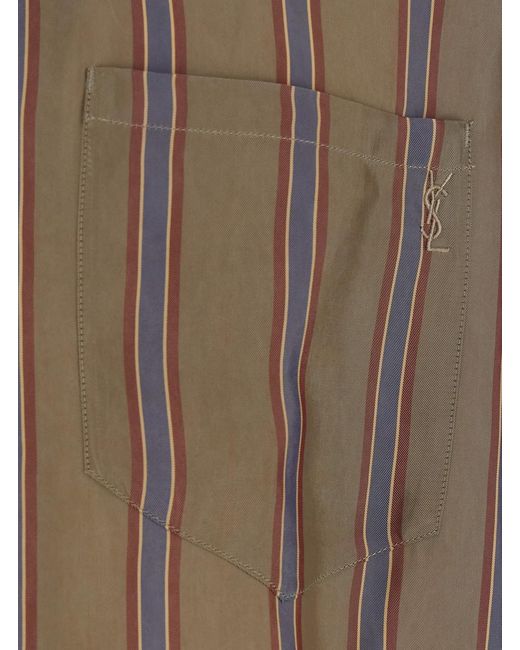 Saint Laurent Brown Shirt Boxy Strips Cotton for men