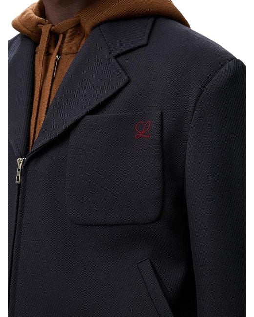 Loewe Blue Wool Zip-Up Jacket for men