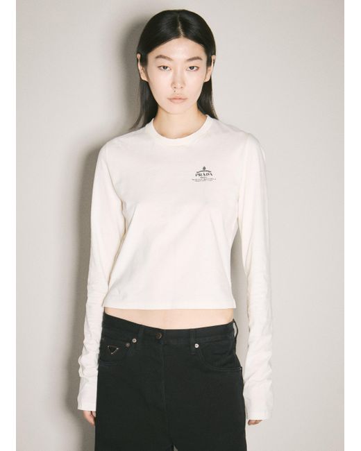 Prada Logo Print Long-Sleeve T-Shirt in White | Lyst Prada Logo Print Long-Sleeve T-Shirt in White | Lyst