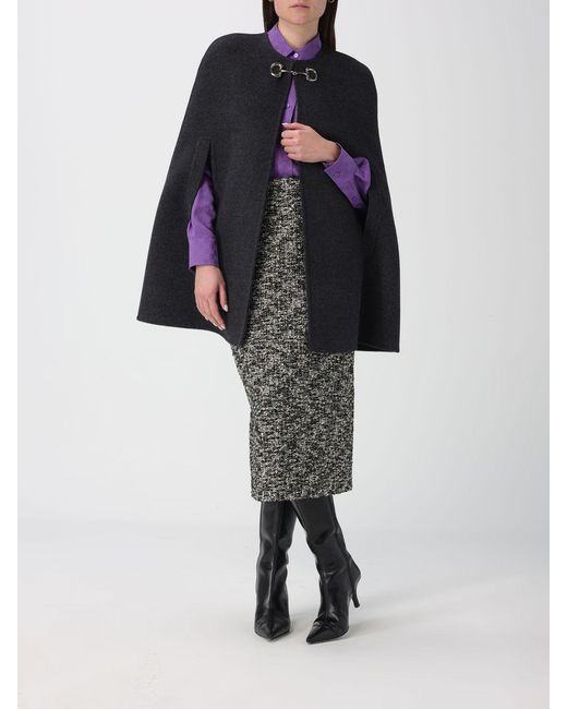 Gucci Black Wool And Silk Cape With Clamp Detail