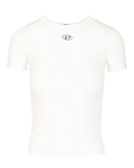 DIESEL White Slim-Fit Stretch Cotton T-Shirt With Metallic Oval D Logo