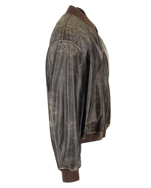 Acne Gray Leather Bomber Jacket for men