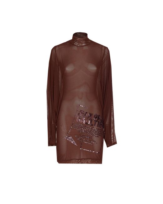 Jean Paul Gaultier Womens Brown The Short Dress With Embroidered Gaultier Jacquard Label dresses Jean Paul Gaultier Womens Brown The Short Dress With Embroidered Gaultier Jacquard Label dresses