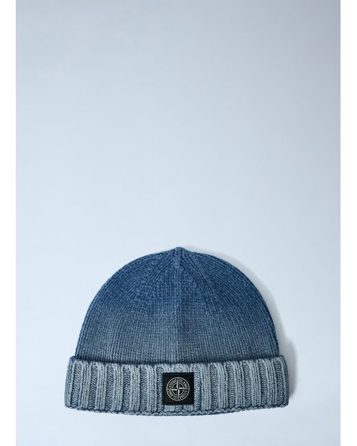 Stone Island Blue Logo Patch Beanie for men