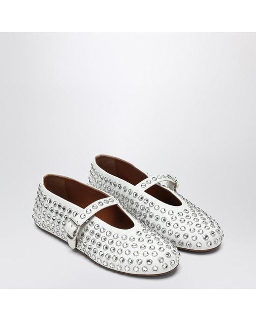 Alaïa White Leather Ballerina With Crystals