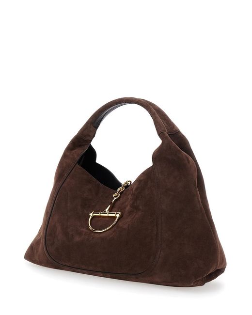 Gucci Brown Shoulder Bag 'Softbit Large' With Horsebit Closure